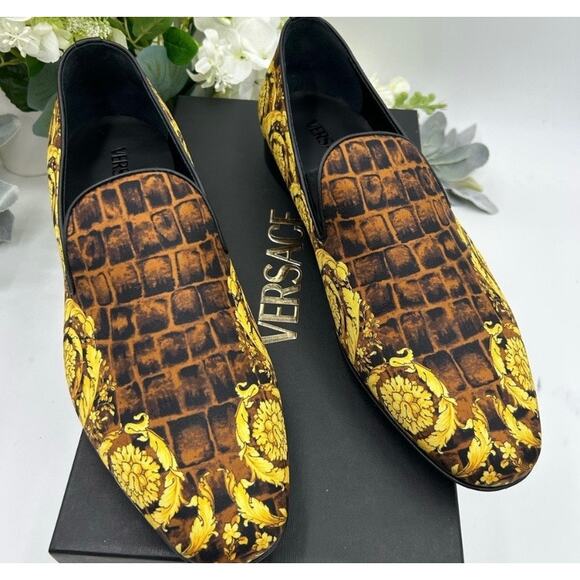 Men\'s Versace BAROCCO print silk loafers\'s size 45 made in Italy